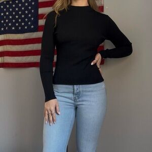 Classic Black Ribbed Long Sleeve Top